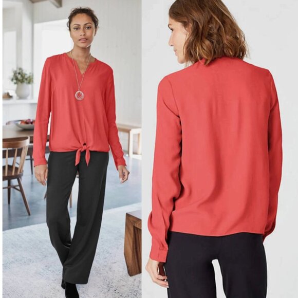 J Jill coral colored long sleeve tie waist v neck top szXS - Picture 1 of 12